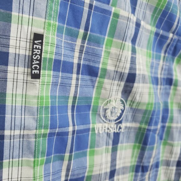 *RARE* Gianni Versace K2000 Plaid Shirt Mens XL Green Blue - Picture 7 of 13